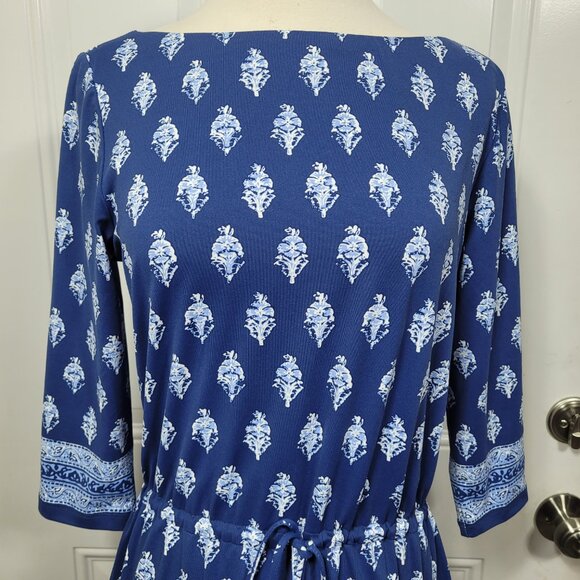 J. McLaughlin Women's Boat Neck Jersey Knit Drawstring Dress Blue White Size Med - Picture 2 of 9